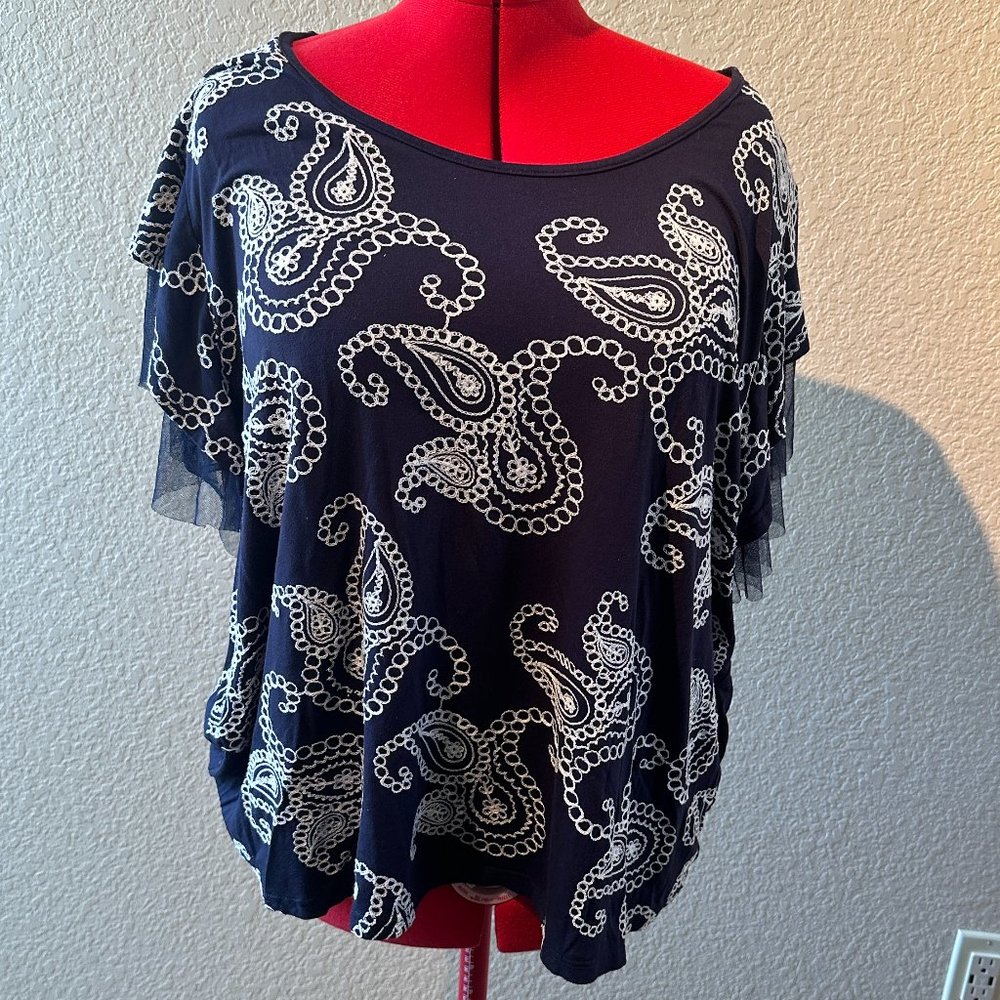 3X Forgotten Grace Blouse with Paisley embroidery and net sleeves